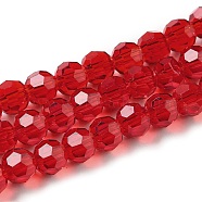 Transparent Glass Beads, Faceted(32 Facets), Round, FireBrick, 6mm, Hole: 1mm, about 98pcs/strand, 20.47 inch(52cm)(EGLA-A035-T6mm-D07)