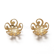 304 Stainless Steel Fancy Bead Caps, 5-Petal Flower, Real 18k Gold Plated, 10x4mm, Hole: 1mm(STAS-H130-26G)