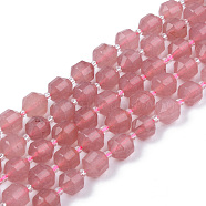 Natural Chalcedony Beads Strands, Imitation Strawberry Quartz, Round, Faceted, Dyed & Heated, 8~9x10mm, Hole: 1.2mm; about 33~35pcs/strand, 15.16inches(38.5cm)(G-R482-29-10mm)