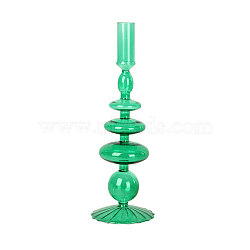 Vintage Style Glass Candle Holder, Tealight Candlestick Holder, for Wedding Party Home Decoration, Sea Green, 85x270mm(CAND-PW0001-324A)