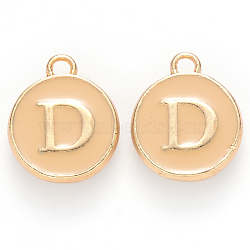 Golden Plated Alloy Enamel Charms, Cadmium Free & Lead Free, Enamelled Sequins, Flat Round with Letter, Wheat, Letter.D, 14x12x2mm, Hole: 1.5mm(ENAM-S118-06D)