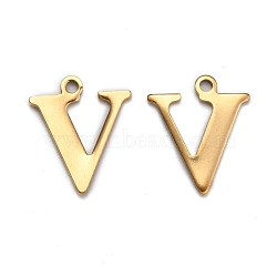 Ion Plating(IP) 304 Stainless Steel Alphabet Charms, Golden, Letter.V, 12x10x1mm, Hole: 1mm(STAS-H122-V-G)