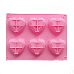 Food Grade Silicone Heart-shaped Molds Trays, with 6 Cavities, Reusable Bakeware Maker, for Fondant Baking Chocolate Candy Making, Pink, 220x169x19mm(BAKE-PW0001-065B)