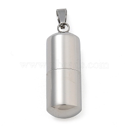 304 Stainless Steel Openable Urn Ashes Pendants, Column Charm, Stainless Steel Color, 27x9.5mm, Hole: 5.5x3mm, inner diameter: 6mm(STAS-M084-05F)