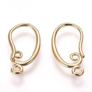 Brass Earring Hooks, with Horizontal Loop, Golden, 19x10.5x1.5mm, Hole: 1.5mm, Pin: 1mm