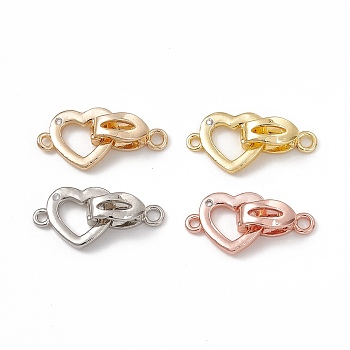 Rack Plating Brass Pave Clear Cubic Zirconia Fold Over Clasps, Long-Lasting Plated, Heart, Mixed Color, Oval Clasp: 13x5x5mm, Hole: 1.8mm, Heart Clasp: 13.5x10.5x1.5mm, Hole: 1.4mm