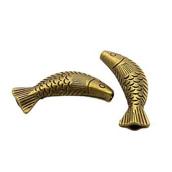 Tibetan Style Alloy Fish Beads Nickel Free, Antique Bronze, 32~35x13x6mm, Hole: 1mm and 2x2mm