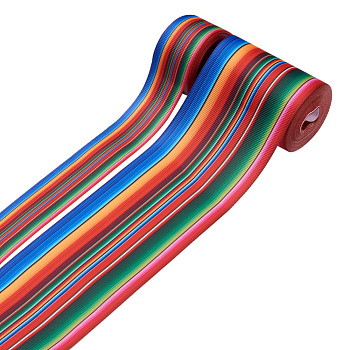 2Rolls 2 Styles Stripe Pattern Printed Polyester Grosgrain Ribbon, for DIY Bowknot Accessories, Colorful, 1roll/style