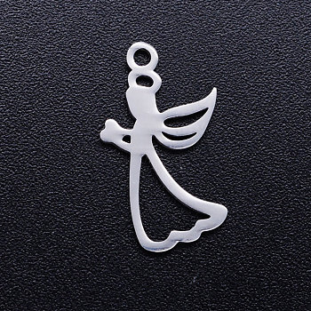 201 Stainless Steel Hollow Pendants, Pray Angel, Stainless Steel Color, 18x10x1mm, Hole: 1.5mm
