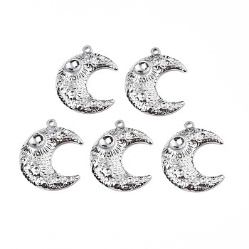 201 Stainless Steel Pendant Cabochon Settings, Moon, Stainless Steel Color, Tray: 5~12mm, 30x25x3.5mm, Hole: 1.8mm