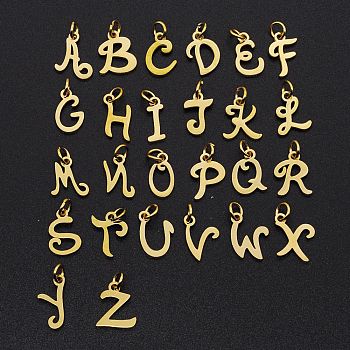 201 Stainless Steel Charms, Laser Cut, with Jump Rings, Alphabet A~Z, Golden, 12x6x1mm, Hole: 3mm, 26pcs/set