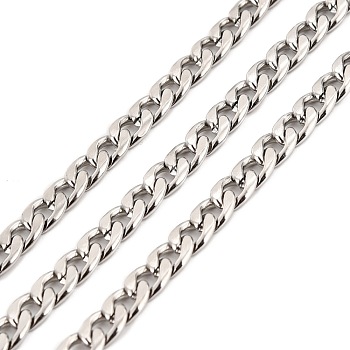 304 Stainless Steel Cuban Link Chains, Unwelded, with Spool, Stainless Steel Color, 7x5x1.5mm, about 32.81 Feet(10m)/Roll
