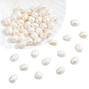 50Pcs Grade B Natural Cultured Freshwater Pearl Beads, Nice for Mother's Day Earring Making, Oval, White, 8~9x8~12mm, Hole: 2.5mm