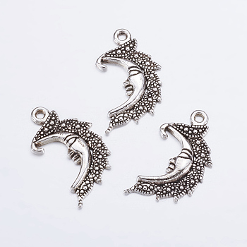 Tibetan Silver Pendant, Nickel Free, Lead Free and Cadmium Free, Moon, Antique Silver Color, 25mm, hole: about 2mm