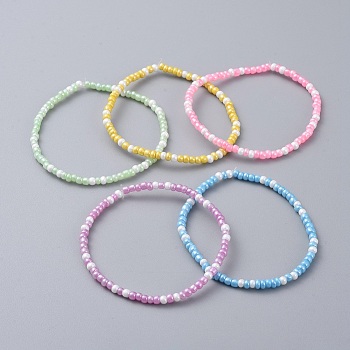 Glass Seed Beaded Kids Stretch Bracelets, Mixed Color, 2 inch(5cm)