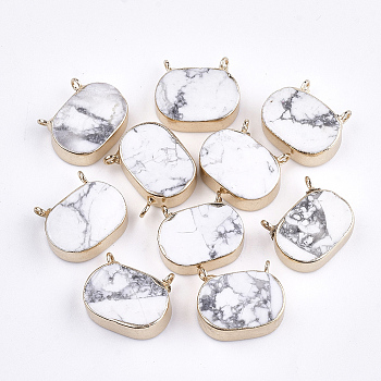 Electroplate Natural Howlite Pendants, with Iron Findings, Oval, Golden, 15~16x18x6mm, Hole: 1.8mm