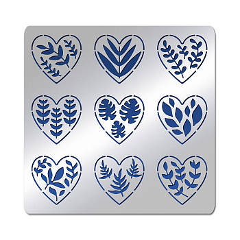 Leaf Theme Stainless Steel Metal Stencils, for DIY Scrapbooking/Photo Album, Decorative Embossing DIY Paper Card, Matte Stainless Steel Color, Heart Pattern, 156x156x0.5mm