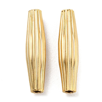 Rack Plating Eco-friendly Brass Beads, Cadmium Free & Lead Free, Corrugated Column, Real 24K Gold Plated, 15x3.5mm, Hole: 1.2mm