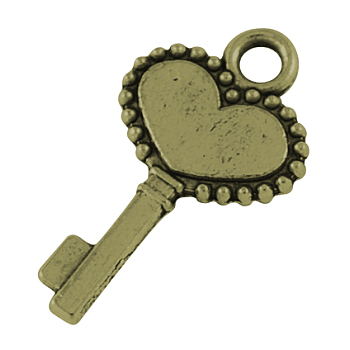 Tibetan Style Pendants, Lead Free & Cadmium Free, Skeleton Key, Antique Bronze, 17x11x1mm, Hole: 2mm