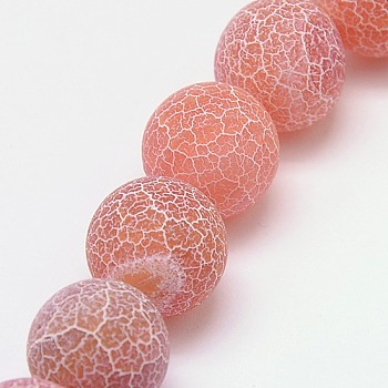 Natural Crackle Agate Beads Strands, Dyed, Round, Grade A, Indian Red, 10mm, Hole: 1mm, about 39pcs/strand, 14.9 inch