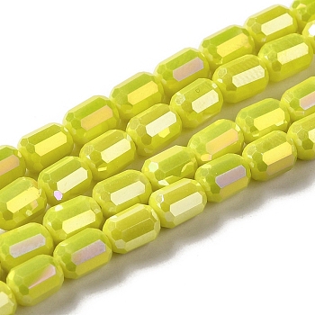Electroplate Glass Beads Strands, Faceted, AB Color, Column, Yellow, 4x6mm, Hole: 1mm, about 80pcs/strand, 18.11''(46cm)