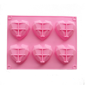 Food Grade Silicone Heart-shaped Molds Trays, with 6 Cavities, Reusable Bakeware Maker, for Fondant Baking Chocolate Candy Making, Pink, 220x169x19mm