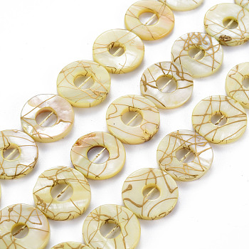 Natural Freshwater Shell Beads Strands, Dyed and Drawbench, Ring, Champagne Yellow, 20~21x2~3mm, Hole: 0.6mm, about 20~21pcs/strand, 15.94 inch(40.5cm)