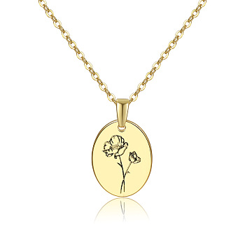 304 Stainless Steel Birth Month Flower Pendant Necklace, Floral Dainty Jewelry for Women, Golden, August Poppy, 17.72 inch(45cm)