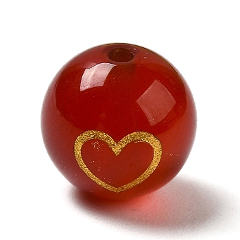 Natural Carnelian Beads, Round with Gole Color Heart, 8.5x8mm, Hole: 1mm