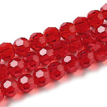 Transparent Glass Beads, Faceted(32 Facets), Round, FireBrick, 6mm, Hole: 1mm, about 98pcs/strand, 20.47 inch(52cm)