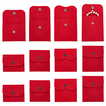 AHADERMAKER 12Pcs 4 Styles Portable Felt Card Cover Bag, with Iron Snap Button, Rectangle, FireBrick, 7.6~11.7x8.8~10.3cm, 3pcs/style