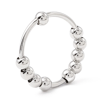 Brass Rotating Beaded Finger Ring, Anxiety Stress Relief Jewelry for Women, Platinum, Inner Diameter: 19mm
