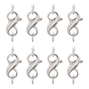 Brass Double Opening Lobster Claw Clasps, with Rings, Platinum, 12x8mm