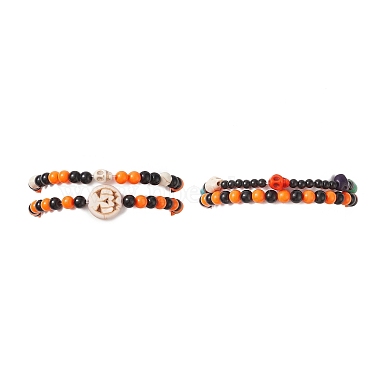 Halloween Theme Skull Synthetic Turquoise(Dyed) Stretch Bracelets Sets(BJEW-JB09199)-6