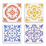 4Pcs 4 Styles PET Hollow Out Drawing Painting Stencils, for DIY Scrapbook, Photo Album, Flower, 300x300mm, 1pc/style(DIY-WH0669-006)