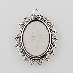 Tibetan Style Alloy Flat Oval Pendant Cabochon Settings, Cadmium Free & Lead Free, Antique Silver, Tray: 25x18mm, 39x29.5x2mm, Hole: 2mm(X-TIBEP-M022-52AS)