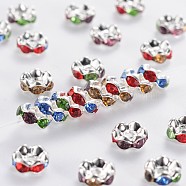 Middle East Rhinestone Spacer Beads, Rondelle, Silver Color Plated, about 6mm in diameter, 3mm thick, hole: 1mm(RSB036-1)
