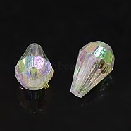 Opaque Eco-Friendly Poly Styrene Acrylic Beads, AB Color Plated, Faceted, teardrop, White, 12.5x8mm, Hole: 1.5mm, about 1666pcs/500g(MACR-I033-08)