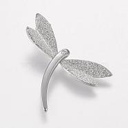 Trendy Dragonfly Necklace Findings 304 Stainless Steel Textured Pendants, with Rhinestone, Stainless Steel Color, 23x31x2mm, Hole: 3.5mm(STAS-L012-D05P)