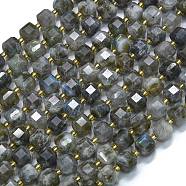 Natural Labradorite Beads Strands, with Seed Beads, Faceted Table Cut Cube, 8x8x8mm, Hole: 0.6mm, about 38pcs/strand, 15.35''(39cm)(G-K389-A68-01)