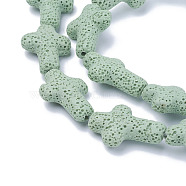 Natural Lava Rock Beads Strands, Cross, Dyed, Light Green, 25~27x19~19.5x7.5~8mm, Hole: 1.5mm, about 16pcs/strand, 16.5 inch(42cm)(G-L498-E15)