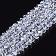 Electroplate Glass Beads Strands, Pearl Luster Plated, Faceted, Rondelle, Clear, 4x3mm, Hole: 0.4mm, about 113~115pcs/strand, 41~41.5cm(EGLA-A044-T4mm-A19)