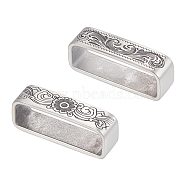 2Pcs 2 Style 304 Stainless Steel Loop Keepers, Men's Belt Buckle, Rectangle with Floral Pattern, Antique Silver, 45x12x7mm, Inner Diameter: 40.5x13mm & 45x17x12mm, Inner Diameter: 12.5x40mm, 1pc/style(STAS-UN0055-83)