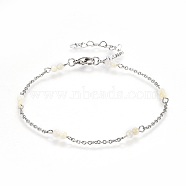 Stainless Steel Cable Chain Anklets, with Shell Beads, White, 9-1/4 inch(23.5cm), 2~4mm(AJEW-AN00248)