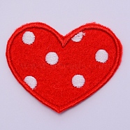 Computerized Embroidery Cloth Iron on/Sew on Patches, Costume Accessories, Appliques, Heart with Dot Pattern, Red, 45x54x1mm(DIY-TAC0008-20)