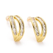 Clear Cubic Zirconia Twist Oval Stud Earrings, Brass Jewelry for Women, Cadmium Free & Lead Free, Light Gold, 17x7x9mm, Pin: 0.9mm(EJEW-A072-23LG)