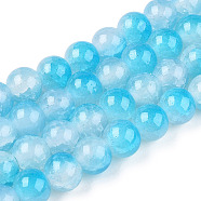 Crackle Baking Painted Imitation Jade Glass Beads Strands, Two Tone, Round, Deep Sky Blue, 8mm, Hole: 1.5mm, about 104~108pcs/strand, 29.72 inch~30.91 inch(75.5~78.5cm)(DGLA-T003-8mm-05-A)