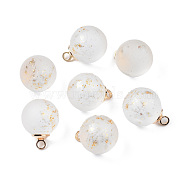 Transparent Spray Painted Glass Pendants, with Light Gold Plated Brass Loop, Frosted, with Glitter Powder, Round, Clear, 16x12mm, Hole: 2mm(GLAA-N035-020C-B01)