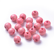 Dyed Natural Wood Beads, Round, Lead Free, Pink, 12x11mm, Hole: 4mm(X-WOOD-Q006-12mm-07-LF)