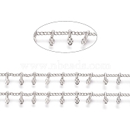 Brass Handmade Curb Chains, with Charms, with Spool, Long-Lasting Plated, Soldered, Platinum, 1.5x1.2x0.3mm, 6x2x2mm, about 32.8 Feet(10m)/roll(CHC-G006-12P)